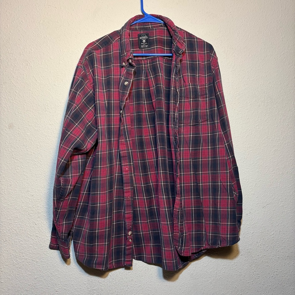 RedHead Men's Casual Plaid Shirt - Red and Navy